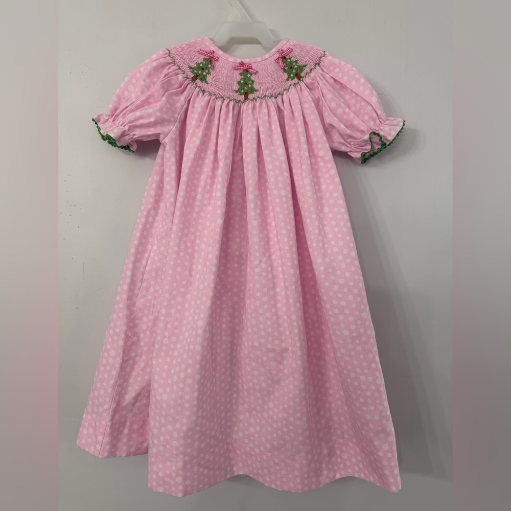 Southern Sunshine Kids Size Girl’s 3 Pink and White Smocked Christmas Tree Dress